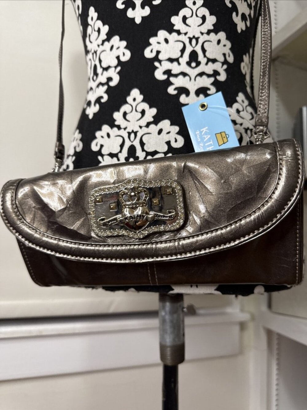 Y2K New withTags Kathy Van Zeeland Handbag/clutch , grey removable straps